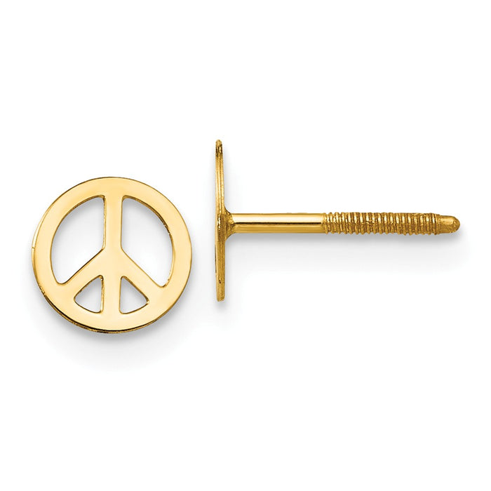 14k Yellow Gold Madi K Peace Sign Screwback Earrings, 6mm x 6mm