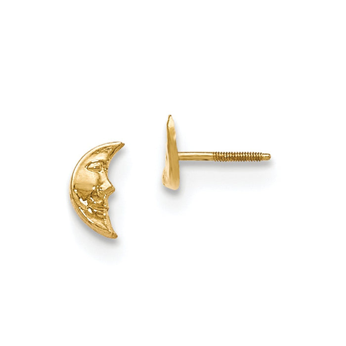 14k Yellow Gold Madi K Moon with face Post Earrings, 8mm x 4mm