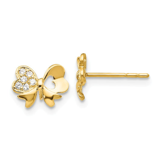 14k Yellow Gold Madi K Cubic Zirconia ( CZ ) Bow Post Earrings, 7mm x 8mm