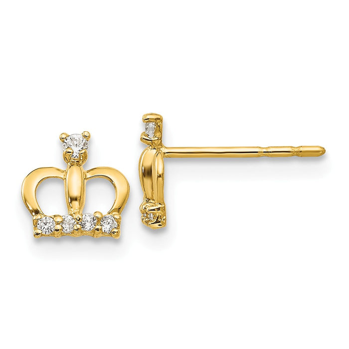 14k Yellow Gold Madi K Cubic Zirconia ( CZ ) Crown Post Earrings, 7mm x 6mm