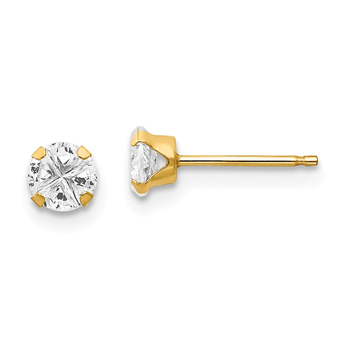 14k Yellow Gold Madi K Cubic Zirconia ( CZ ) Stud Post Earrings, 4mm x 4mm