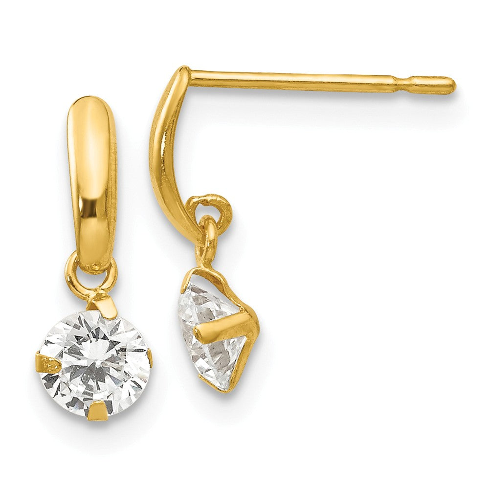 14k Yellow Gold Madi K Cubic Zirconia ( CZ ) Children's Dangle Post Earrings, 11mm x 4mm