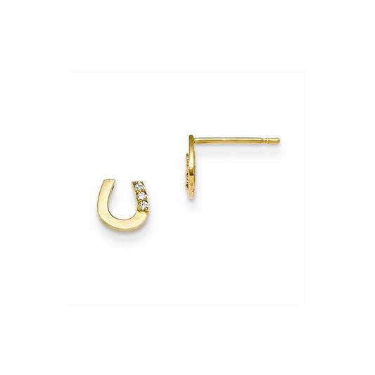14k Yellow Gold Madi K Cubic Zirconia ( CZ ) Children's Horseshoe Post Earrings, 6mm x 6mm