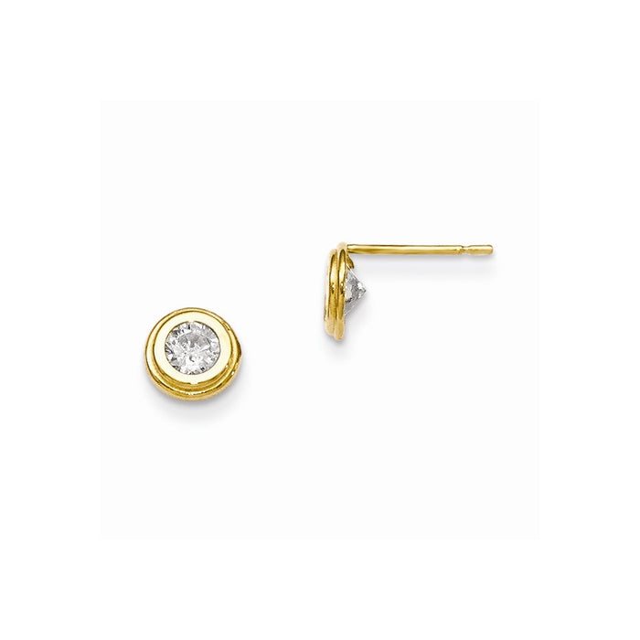 14k Yellow Gold Madi K Cubic Zirconia ( CZ ) Children's Circle Post Earrings, 6mm x 6mm