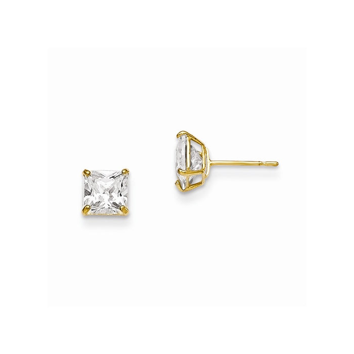 14k Yellow Gold Madi K 5mm Square Cubic Zirconia ( CZ ) Basket Set Stud Earrings, 5mm x 5mm