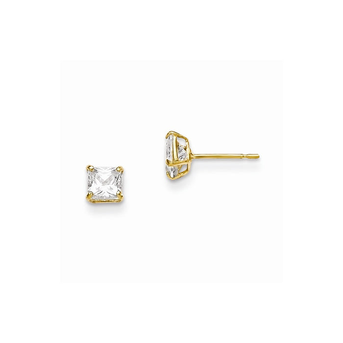 14k Yellow Gold Madi K 4mm Square Cubic Zirconia ( CZ ) Basket Set Stud Earrings, 4mm x 4mm