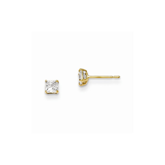 14k Yellow Gold Madi K 3mm Square Cubic Zirconia ( CZ ) Basket Set Stud Earrings, 3mm x 3mm