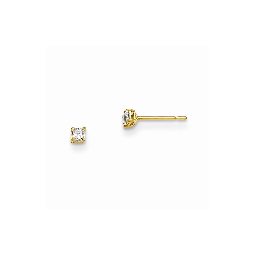 14k Yellow Gold Madi K 2mm Square Cubic Zirconia ( CZ ) Basket Set Stud Earrings, 2mm x 2mm