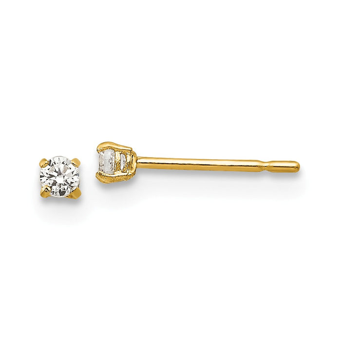 14k Yellow Gold Madi K 2mm Round Cubic Zirconia ( CZ ) Basket Set Stud Earrings, 2mm x 2mm