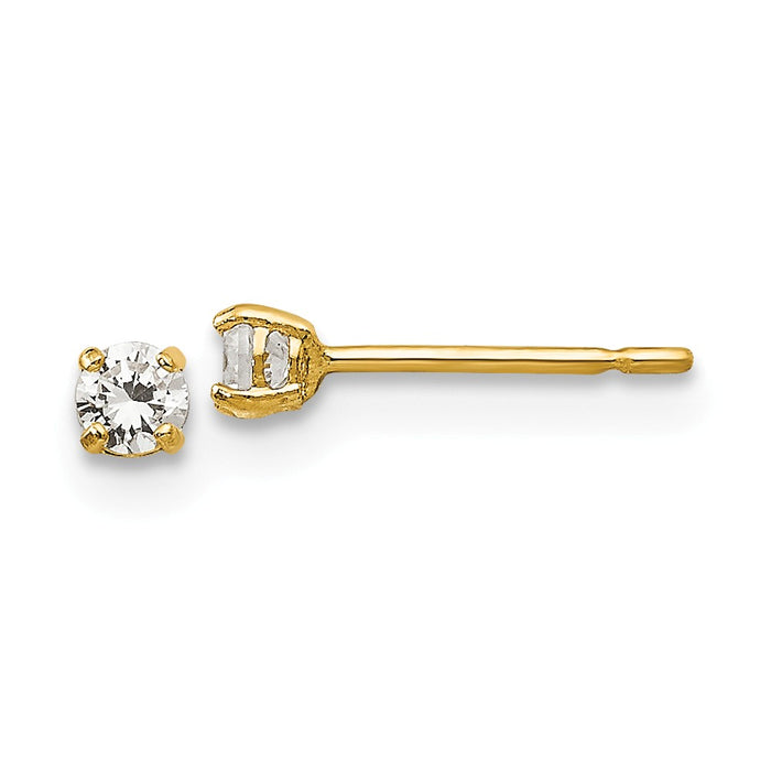 14k Yellow Gold Madi K 2.5mm Round Cubic Zirconia ( CZ ) Basket Set Stud Earrings, 2.5mm x 2.5mm