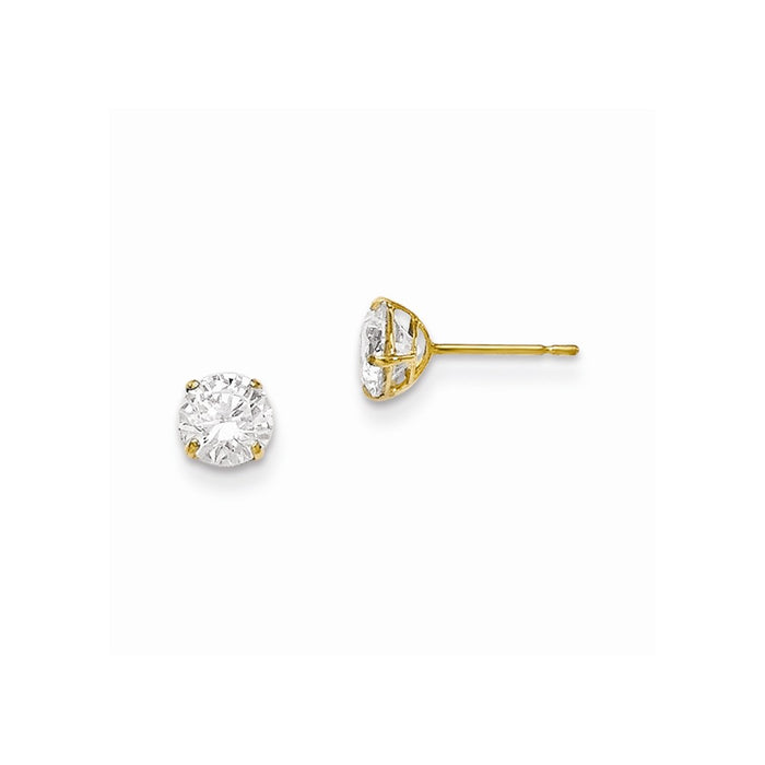 14k Yellow Gold Madi K 5mm Round Cubic Zirconia ( CZ ) Basket Set Stud Earrings, 5mm x 5mm