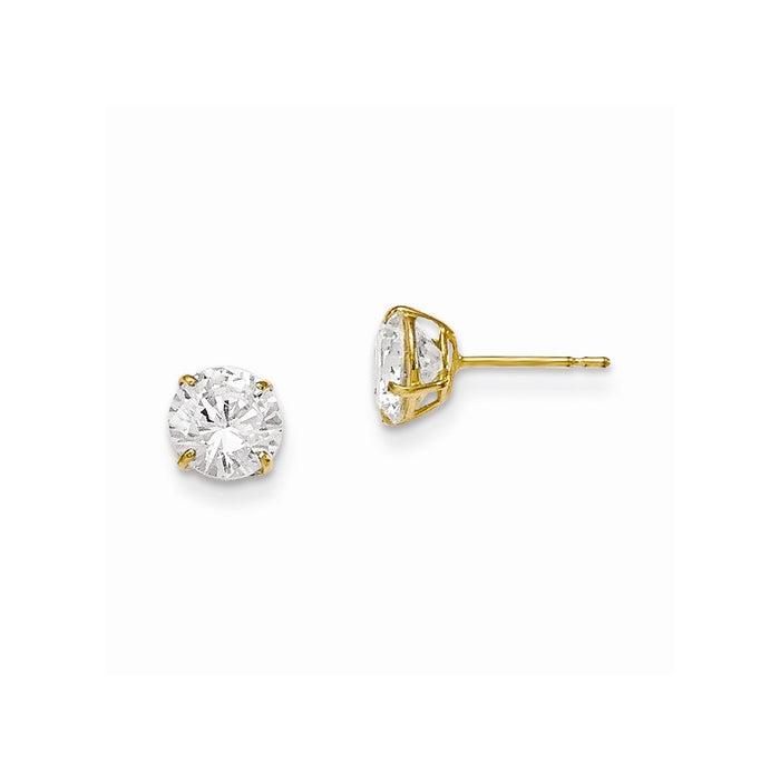 14k Yellow Gold Madi K 6mm Round Cubic Zirconia ( CZ ) Basket Set Stud Earrings, 6mm x 6mm