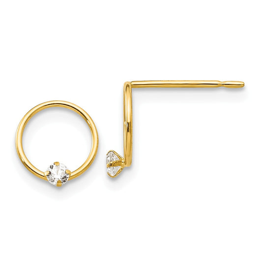 14k Yellow Gold Madi K Cubic Zirconia ( CZ ) Children's Circle Post Earrings, 8mm x 8mm