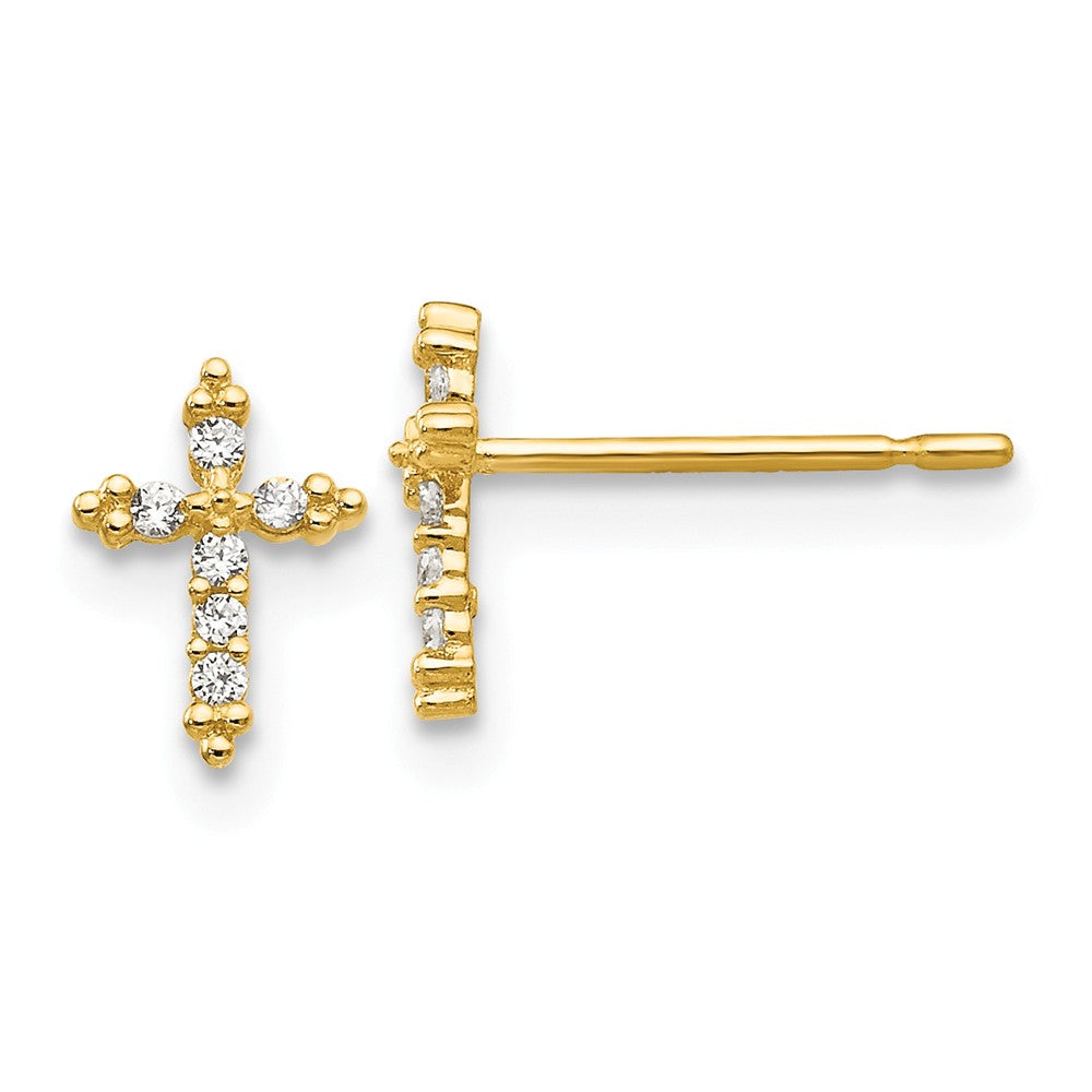 14k Yellow Gold Madi K Cubic Zirconia ( CZ ) Children's Cross PostEarrings, 8mm x 6mm