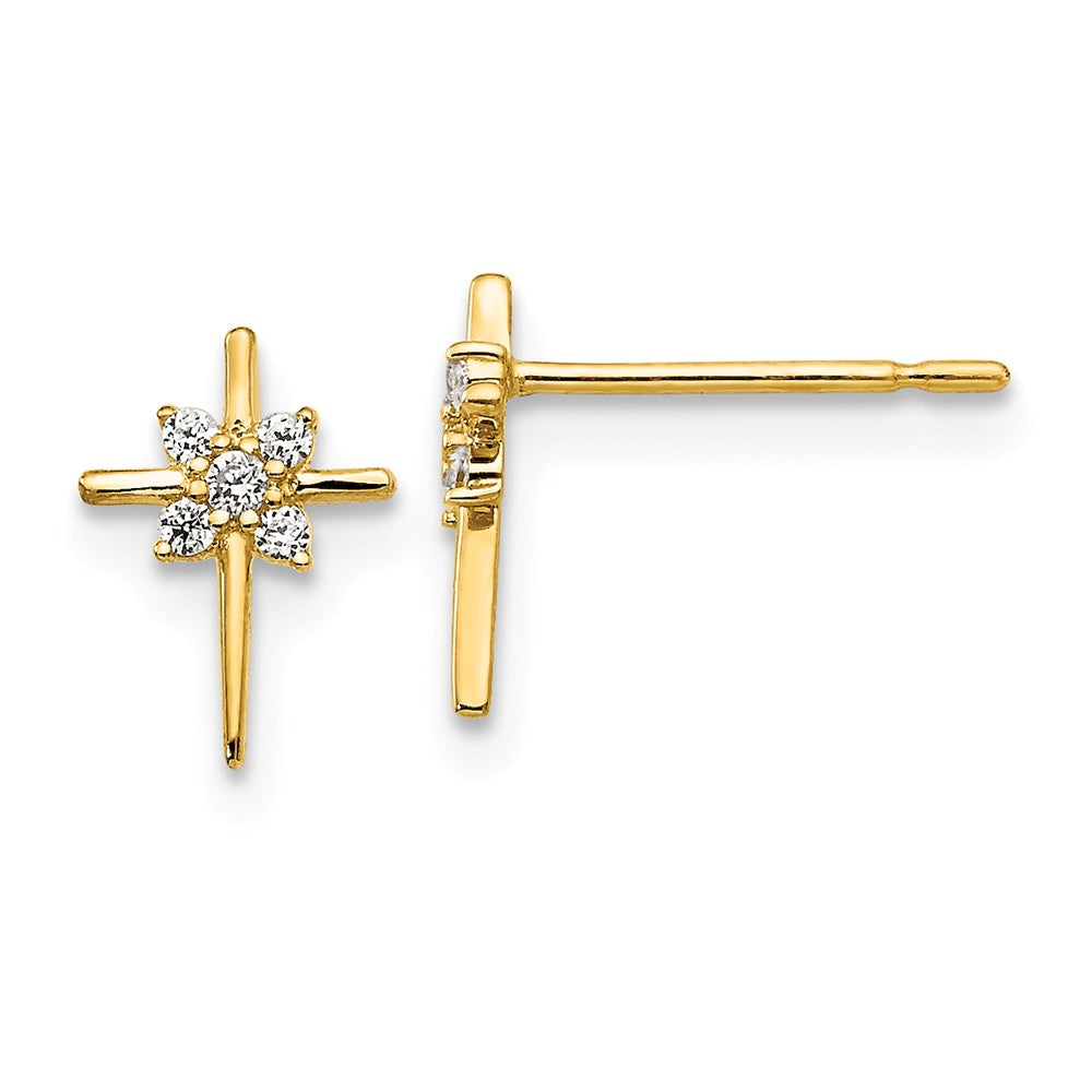 14k Yellow Gold Madi K Cubic Zirconia ( CZ ) Children's Cross Post Earrings, 8mm x 7mm