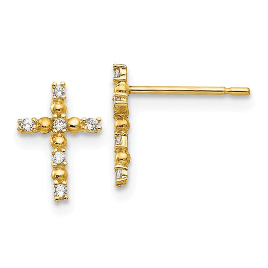 14k Yellow Gold Madi K Cubic Zirconia ( CZ ) Children's Cross Post Earrings, 10mm x 7mm