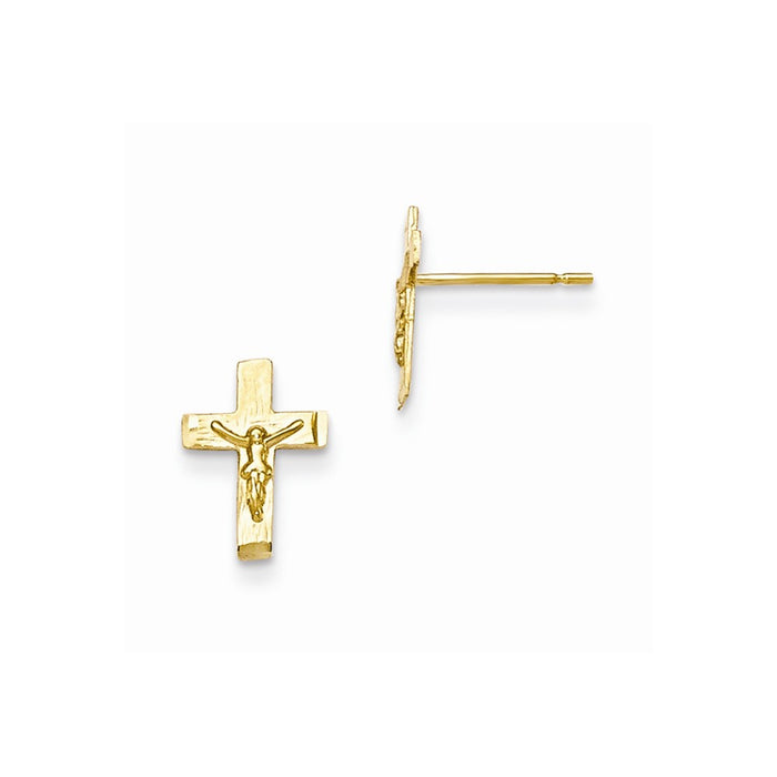 14k Yellow Gold Madi K Diamond-Cut Children's Crucifix Post Earrings, 10mm x 7mm