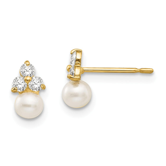 14k Yellow Gold Madi K Cubic Zirconia ( CZ ) and Freshwater Cultured Pearl Post Earrings, 8mm x 5mm