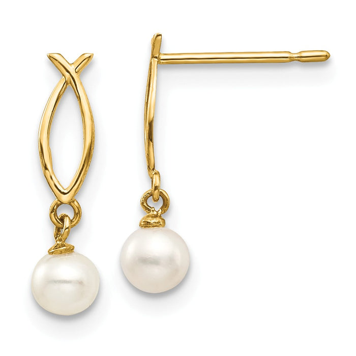 14k Yellow Gold Madi K Freshwater Cultured Pearl Children's Post Earrings, 14mm x 4mm