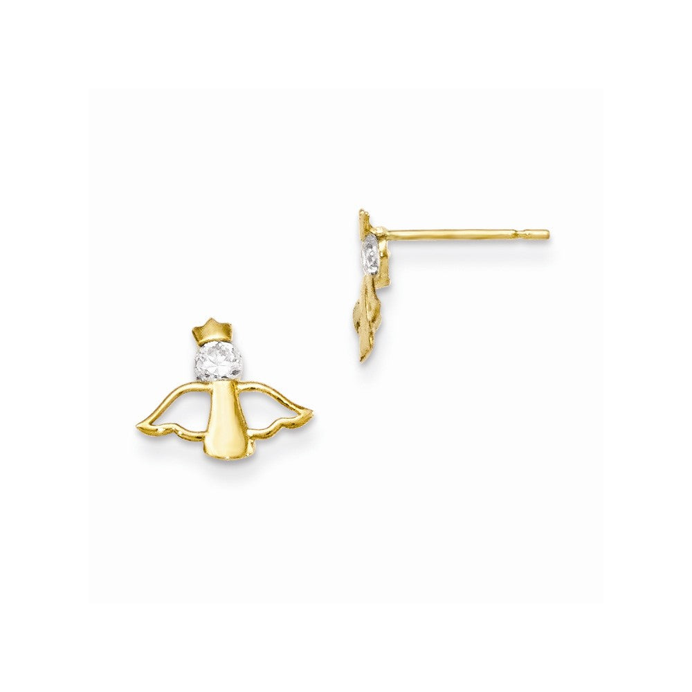 14k Yellow Gold Madi K Cubic Zirconia ( CZ ) Children's Angel Post Earrings, 9mm x 10mm