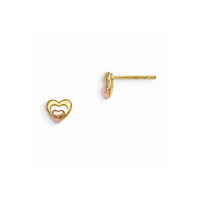 14k Yellow & Rose Gold Madi K Children's Heart Post Earrings, 5mm x 5mm
