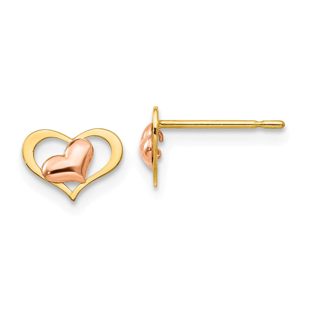 14k Yellow & Rose Gold Madi K Children's Heart Post Earrings, 6mm x 8mm