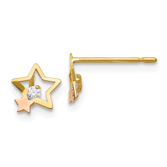 14k Yellow & Rose Gold Madi K Cubic Zirconia ( CZ ) Children's Star Post Earrings, 7mm x 7mm