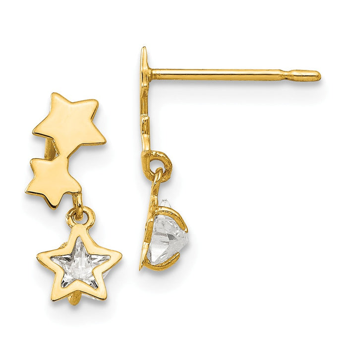 14k Yellow Gold Madi K Cubic Zirconia ( CZ ) Children's Star Dangle Post Earrings, 13mm x 13mm