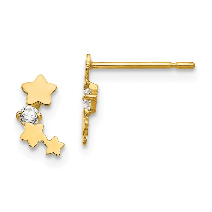 14k Yellow Gold Madi K Cubic Zirconia ( CZ ) Children's Star Post Earrings, 8mm x 3mm