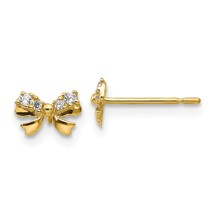 14k Yellow Gold Madi K Cubic Zirconia ( CZ ) Children's Bow Post Earrings, 5mm x 6mm