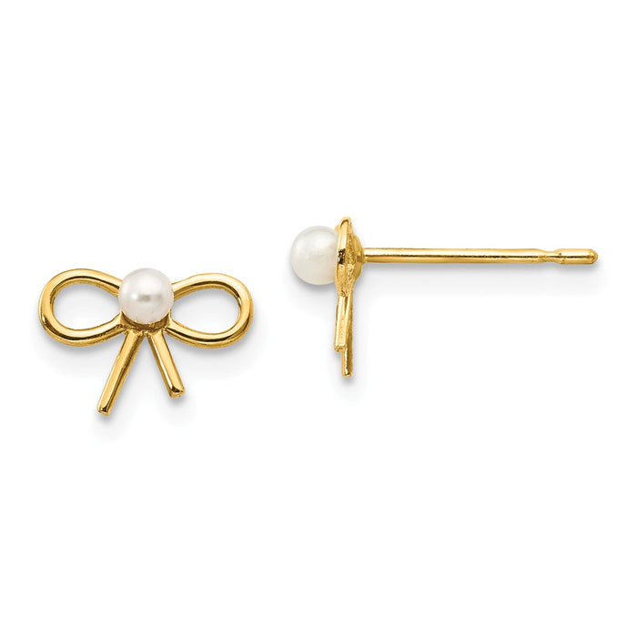 14k Yellow Gold Madi K Freshwater Cultured Pearl Children's Bow Post Earrings, 6mm x 9mm