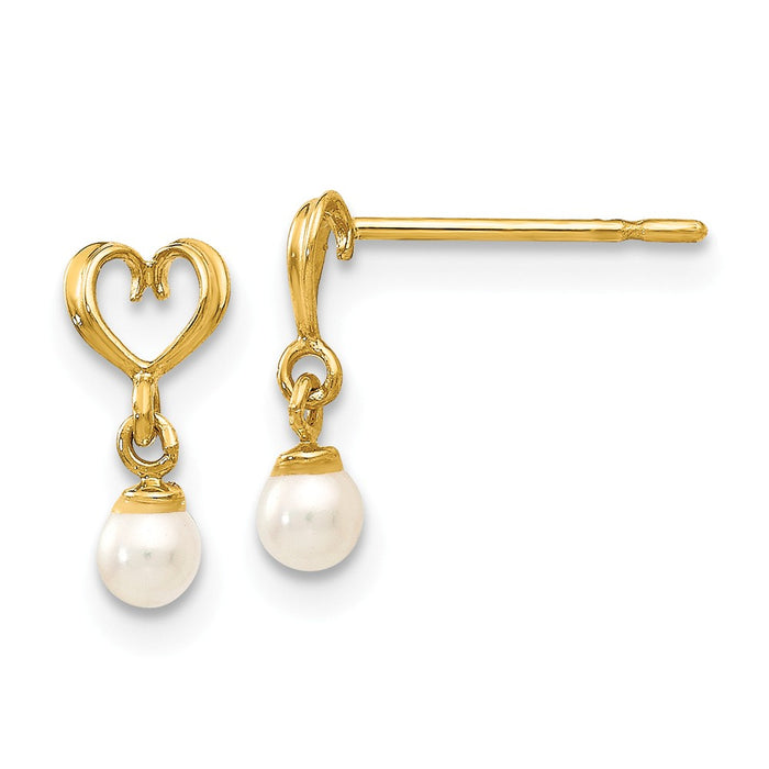 14k Yellow Gold Madi K Freshwater Cultured Pearl Heart Dangle Post Earrings, 9mm x 5mm