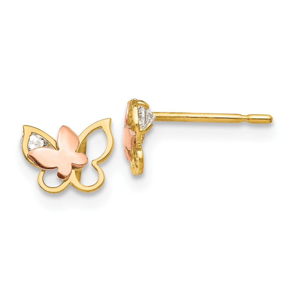 14k Yellow & Rose Gold Madi K Cubic Zirconia ( CZ ) Children's Butterfly Post Earrings, 7mm x 8mm