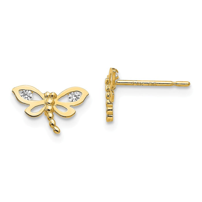 14k Yellow Gold Madi K Cubic Zirconia ( CZ ) Children's Dragonfly Post Earrings, 6mm x 9mm