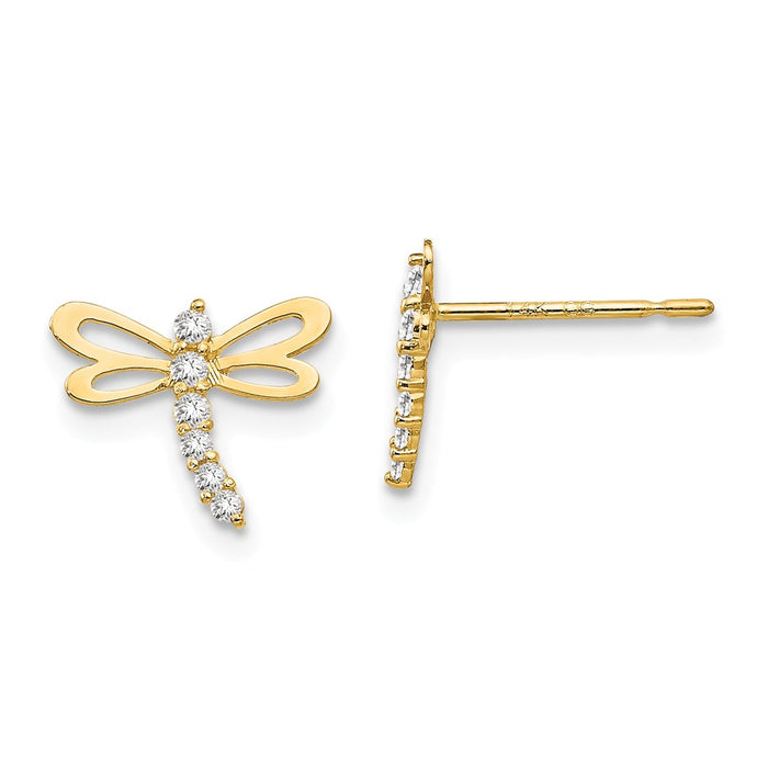 14k Yellow Gold Madi K Cubic Zirconia ( CZ ) Children's Dragonfly Post Earrings, 8mm x 11mm