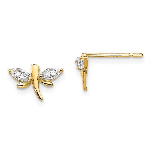 14k Yellow Gold Madi K Cubic Zirconia ( CZ ) Children's Dragonfly Post Earrings, 6mm x 10mm