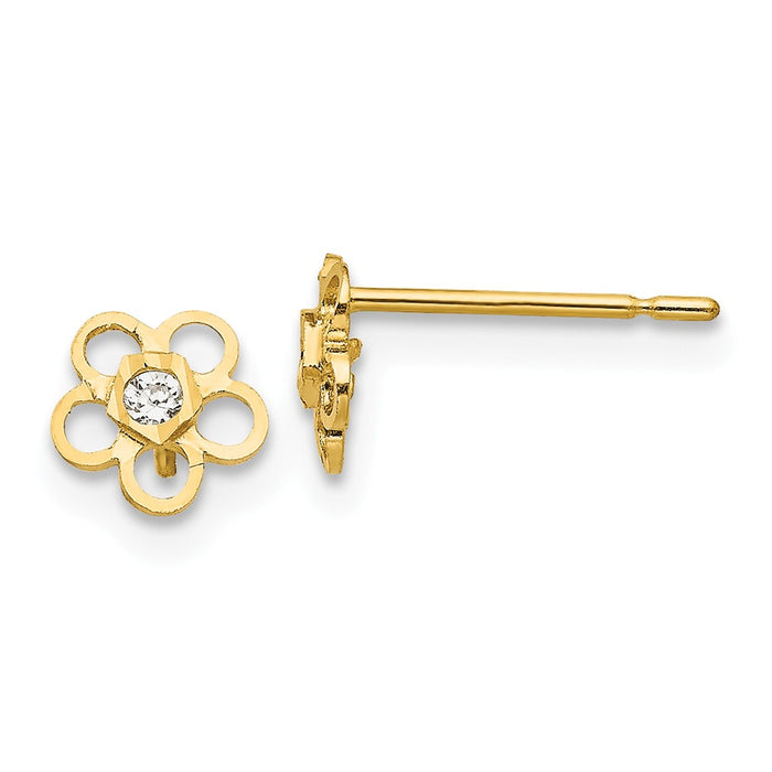 14k Yellow Gold Madi K Cubic Zirconia ( CZ ) Diamond-Cut Children's Flower Post Earrings, 5mm x 5mm