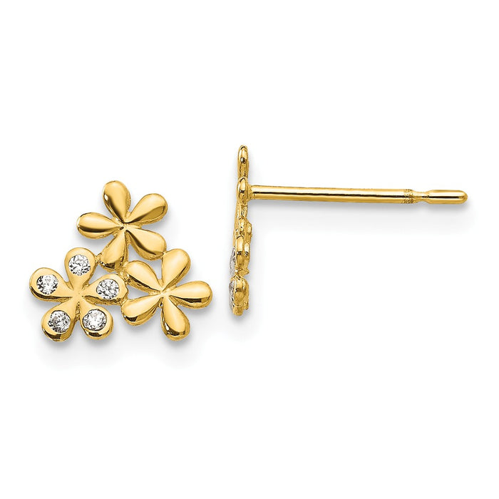 14k Yellow Gold Madi K Cubic Zirconia ( CZ ) Children's Flower Post Earrings, 8mm x 8mm