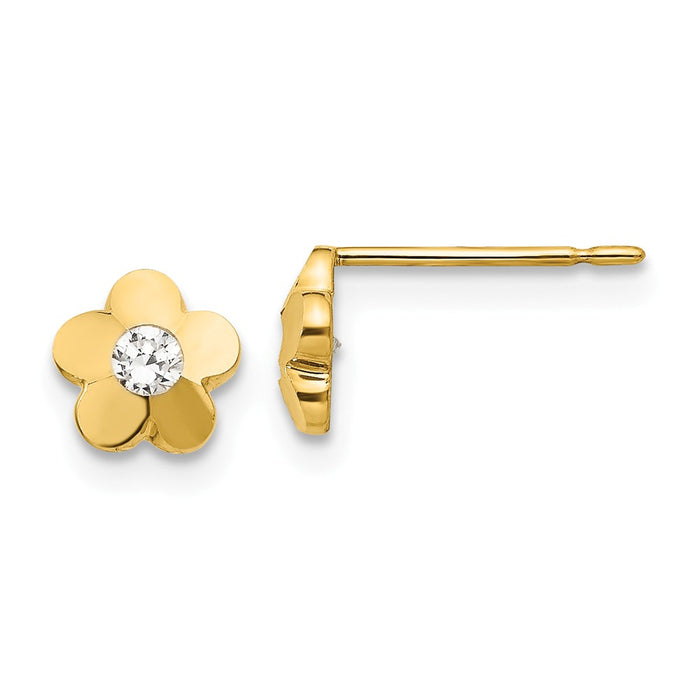 14k Yellow Gold Madi K Cubic Zirconia ( CZ ) Diamond-Cut Children's Flower Post Earrings, 6mm x 6mm