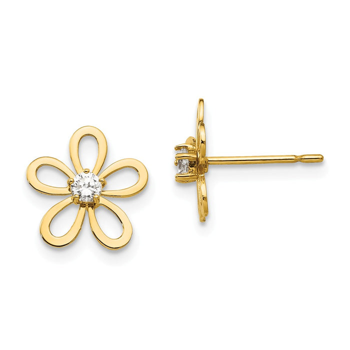 14k Yellow Gold Madi K Cubic Zirconia ( CZ ) Children's Flower Post Earrings, 11mm x 11mm