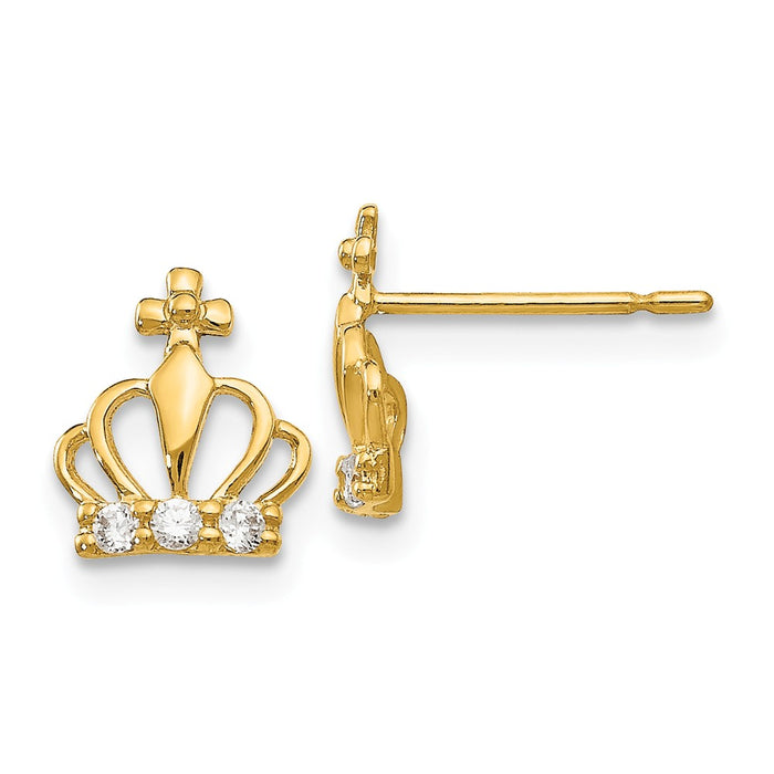 14k Yellow Gold Madi K Cubic Zirconia ( CZ ) Children's Crown Post Earrings, 8mm x 7mm