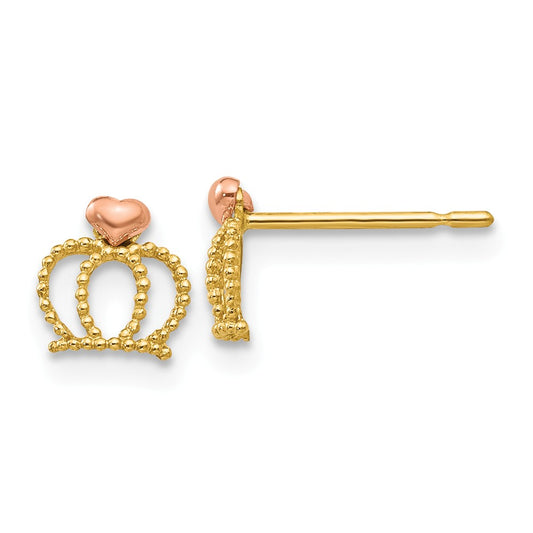 14k Yellow & Rose Madi K Gold Children's Crown Post Earrings, 6mm x 6mm