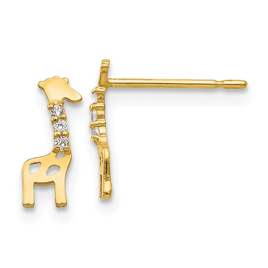 14k Yellow Gold Madi K Cubic Zirconia ( CZ ) Giraffe Post Earrings, 9mm x 3mm