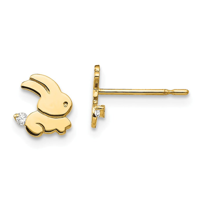 14k Yellow Gold Madi K Cubic Zirconia ( CZ ) Children's Bunny Post Earrings, 6mm x 6mm