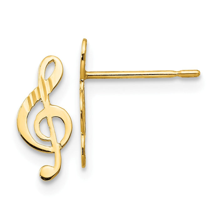 14k Yellow Gold Madi K Diamond-Cut Music Note Post Earrings, 11mm x 6mm