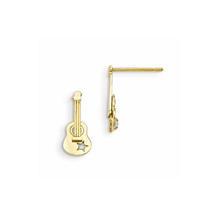 14k Yellow Gold Madi K Cubic Zirconia ( CZ ) Children's Guitar Post Earrings, 12mm x 6mm