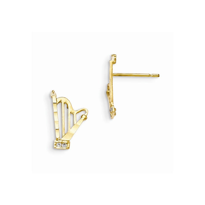 14k Yellow Gold Madi K Cubic Zirconia ( CZ ) Diamond-Cut Harp Post Earrings, 13mm x 7mm