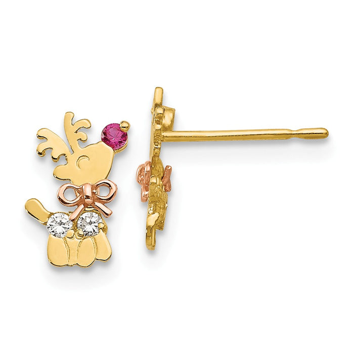 14k Yellow & Rose Gold Madi K Cubic Zirconia ( CZ ) Children's Reindeer Post Earrings, 9mm x 6mm