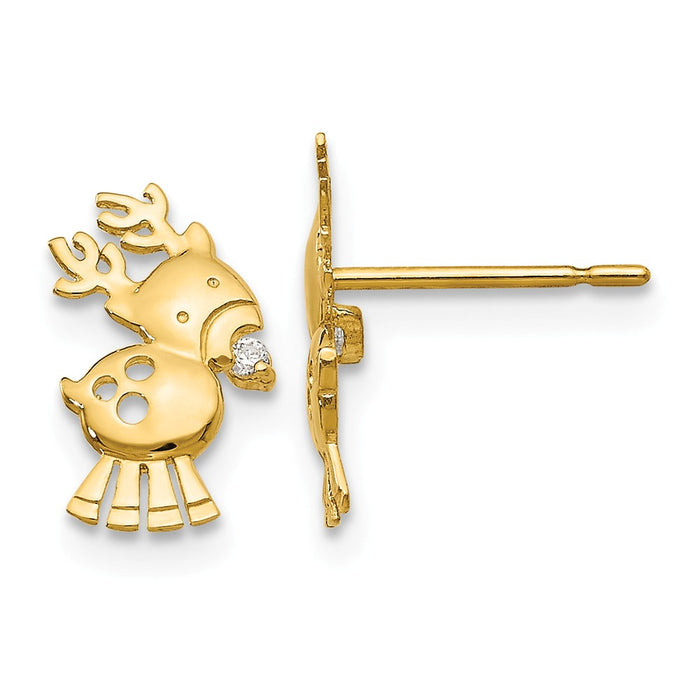 14k Yellow Gold Madi K Cubic Zirconia ( CZ ) Reindeer Post Earrings, 11mm x 6mm