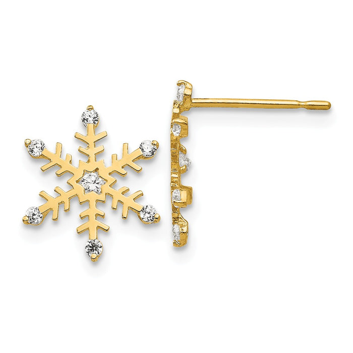 14k Yellow Gold Madi K Cubic Zirconia ( CZ ) Children's Snowflake Post Earrings, 12mm x 12mm